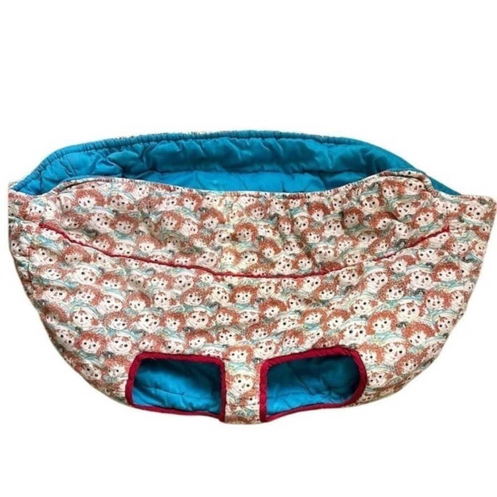 Handmade Raggedy Ann Shopping Cart‎ Seat Cover Blue Red Vintage Style Quilted